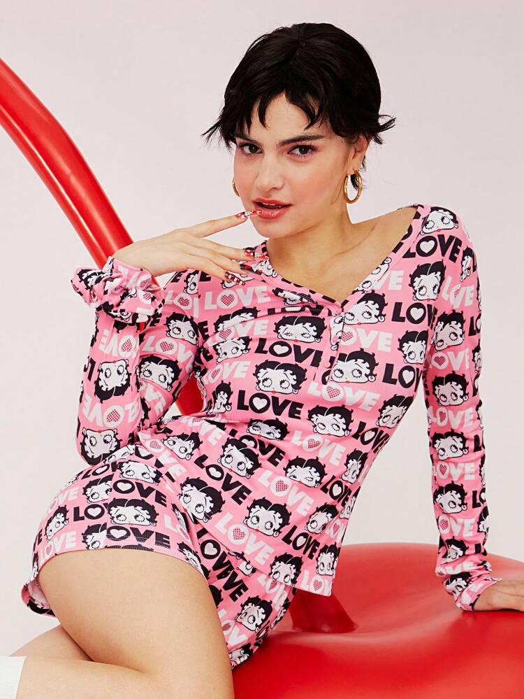 Betty Boop X LUVLETTE Long Sleeve Shorts Loungewear Set