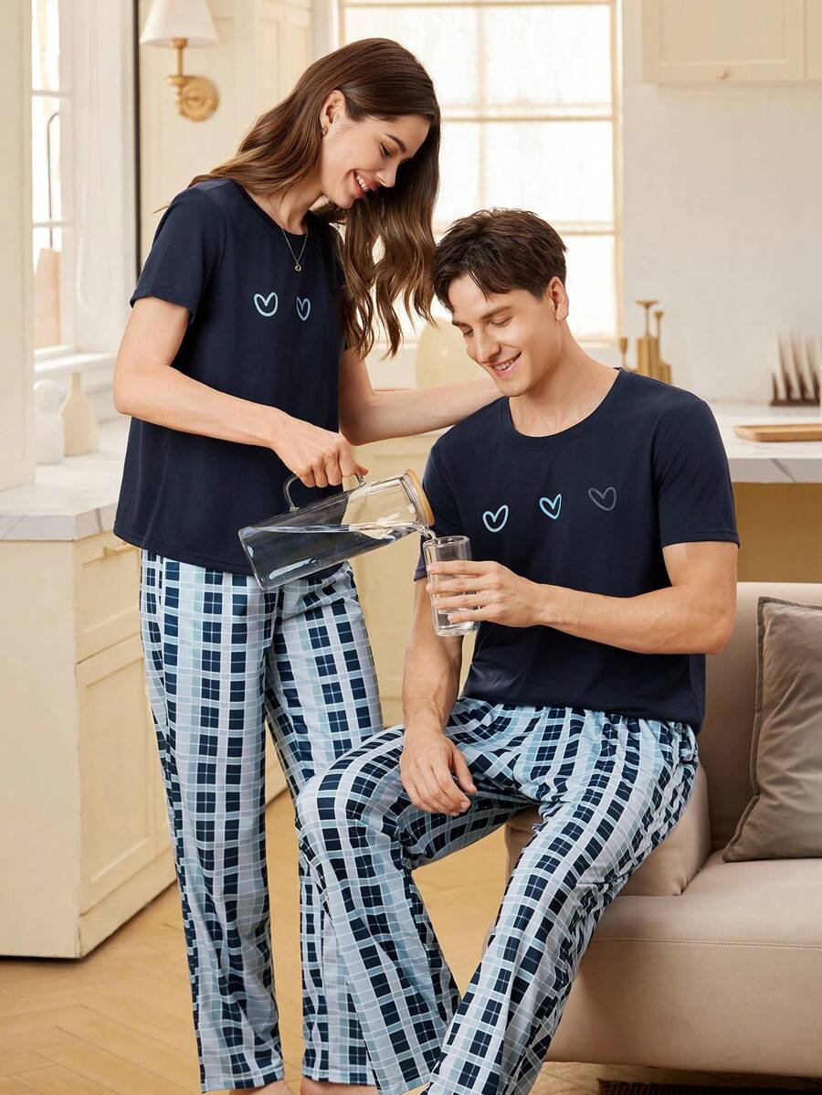 CoupledUp Men Loungewear Short Sleeve Crew Neck T-Shirt & Pants Set - Navy Blue - View 1
