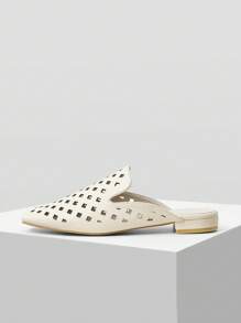 MOTF PREMIUM LASER PERFORATED SLIP-ON MULES, SQUARE TOE FLATS - Apricot - View 3