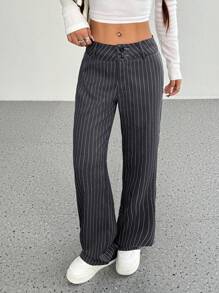 Flirla Tall Women's Casual Straight Leg Loose Striped Pants, Versatile Fall Cloth For Women - Grey - View 5