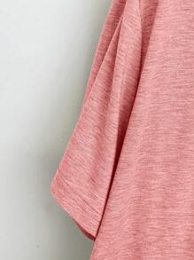 Plus Size Solid Color Round Neck Short Sleeve T-Shirt, Fashionable For Summer - Coral Orange - View 3