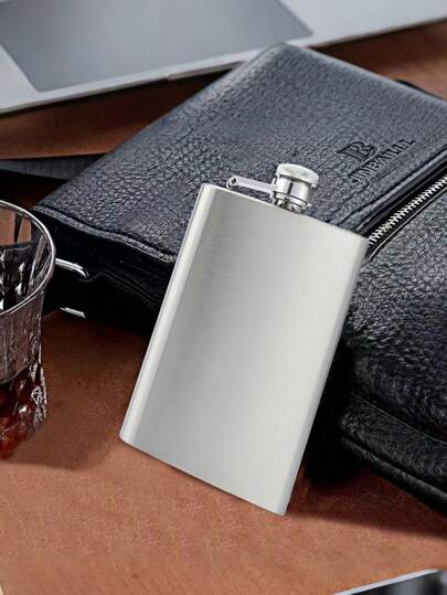 1pc Silver Stainless Steel Outdoor Camping Portable Hip Flask For Liquor