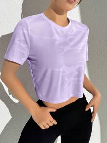 Sovereign Charm 透气网眼拼布休闲舒适运动 T 恤，夏季健身女式衬衫