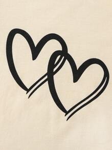 SHEIN 2pcs/Set Young Girl Heart Print Round Neck Short Sleeve T-Shirt And Shorts Casual Outfit Young Girls Clothes - Apricot - View 7