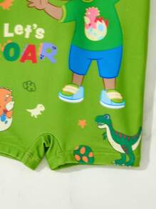 CoComelon X SHEIN 2pcs Baby Boy Green & Blue Cartoon Dinosaur Figure Graphic Short Sleeve One-Piece Swimwear With Hat - Apricot - View 3