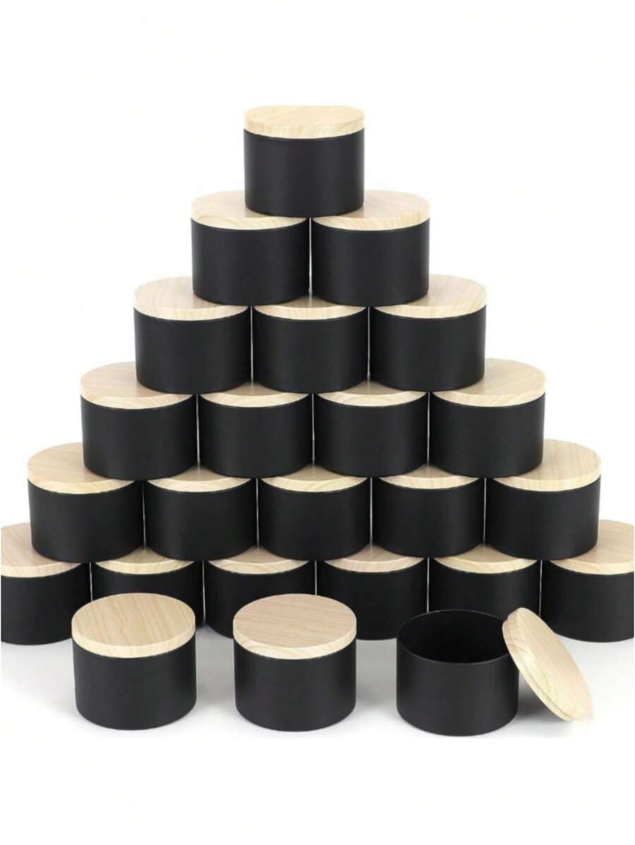 12 件 8/4 盎司蜡烛罐，带金属木纹盖 - 非常适合 DIY 制作蜡烛、工艺品、储存、礼物、情人节、情人节婚礼、生日 - 黑色 - 查看 1