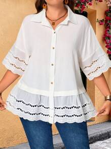 EMERY ROSE Áo cánh tay ngắn màu trơn dáng rộng cỡ lớn, thời trang cho mùa hè, phong cách Boho, mùa hè, phụ nữ nông thôn, đơn giản và thời trang để mặc hàng ngày, trang phục công sở mùa hè cho phụ nữ đi nghỉ, phụ nữ đi nghỉ, lễ hội mùa hè Boho, ngày lễ - trắng - Xem 4