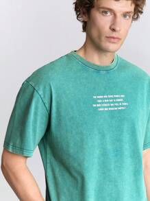 Ontre Camiseta de manga corta de cuello redondo con estampado de letras, de tela versátil y refrescante, para primavera y verano 2025 - Agua verde azul - Ver 3