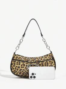 SHEIN ICON Bolso de hombro rojo con estampado de leopardo y patchwork, bolso tipo hobo, moda vintage y urbana para mujer