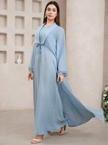 Veilorie Conservative Casual Ribbon Decor Women's Arabic Style 2 Pieces Set,  Modest  Clothing For Women,  Classy Clothes For Women,  Modest Outfits, Modest