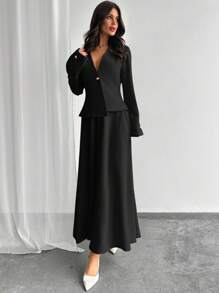 Firerie Elegant Commuting Business Blazer & Skirt 2 Pieces Set,Business Casual Woman Old Money Workwear - Black - View 3