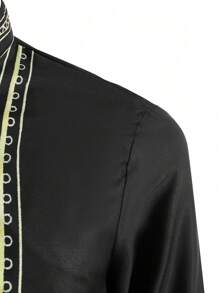 Manfinity Homme Men's Floral Print Stand Collar Button Half Placket Long Robe Shirt - Multicolor - View 3