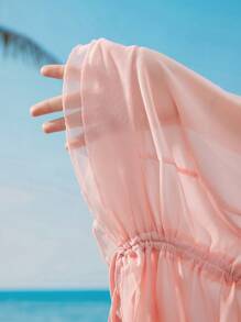 Swim Mod Women Pleated Drawstring Super Mini Skirt Coverup - Baby Pink - View 6