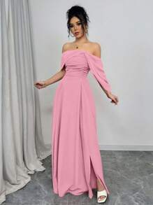 Rafferiza 女士露肩褶饰领带腰部连衣裙