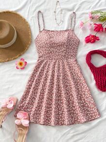 Soleia WYWH Vacation Spring Break Ditsy Floral Tie Backless Cami Pink Mini Dress,Summer Dresses For Women,Pastel Dresses For Women - Baby Pink - View 3