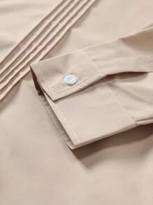 Manfinity Homme 男士长袖纯色休闲长衬衫，适合夏季 - 杏色 - 查看 6