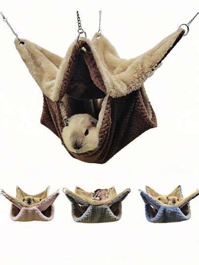 1pc Soft Coral Fleece Dual-Color Anti-Bite Chain-Style Small Pet Dual-Layer Warm Hanging Bed Suitable For Hamsters, Sugar Gliders, Squirrels And Other Small Climbing Pets To Rest And Sleep, Removable And Washable, Multiple Colors And Sizes Available For Fall And Winter