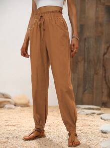 Breezaya Vacation Casual Solid Color Jogger Pants Fall Cloth For Women - Mustard Yellow - View 5