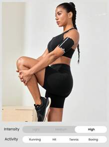 GLOWMODE 6" FeatherFit™-Sculpt Joy Run Tummy Control Butt-Lifting Non-Slip Side Pockets Training Biker Shorts Medium Impact Running Jogging Training Gym Workout - Black - View 7