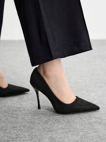 CUCCOO BIZCHIC Women Elegant Minimalist Solid Color Pointed Toe High Heel Pumps - Black - View 4