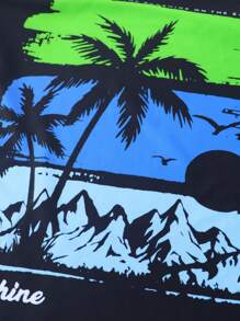 SHEIN Tween Boy Tropical Leaves Print Long Sleeve 2pcs Swimsuit Set - Rash Guard & Shorts - Multicolor - View 4