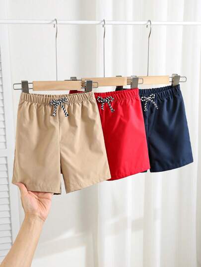 SHEIN Leap Crew 3pcs/Set Boys Casual Solid Color Loose Straight Woven Shorts, Suitable For Commuting, School, Daily Casual, Vacation, Sports, Festivals & Gatherings, All Seasons