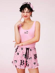 BETTY BOOP X LUVLETTE Conjunto de ropa de estar en casa con top de tirantes rosa básico y pantalones cortos con estampado de x LUVLETTE, pantalones con bolsillos, lencería, ropa interior nupcial - Rosa - Ver 10