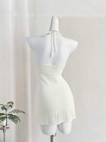 SHEIN Unity 夏季新款 V 领性感镂空露背沙滩度假休闲高腰修身针织连衣裙