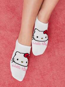 HELLO KITTY AND FRIENDS | SHEIN 5 Pairs Women Breathable Soft Boat Socks/Invisible Socks, Reinforced Toe & Heel, Cute Bow Pattern, Assorted Colors, Suitable For Spring & Summer