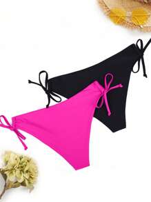 Swim Vcay 2 Pieces Women Vacation Beach Tie Bottom Swimwear Set For Summer - Hot Pink - View 3