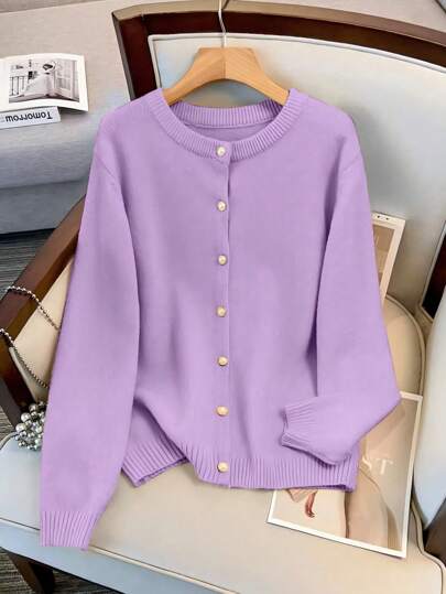 GlowEve CURVE Women Plus Size Casual Simple Elegant Round Neck Single-Breasted Long Sleeve Cardigan Fall Winter Cloth For Women Autumn