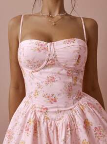 Enchnt Women's Elegant Pink Floral Summer Dress, Suspender Princess Long Sundress For Wedding Guest,Wedding Ninang,Bridal Shower&Fairycore Party - Pink - View 2