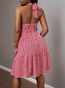 Slaydiva 复古红色条纹连衣裙，经典复古生日派对服装 - 彩色 - 查看 3