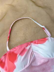 SHEIN 少女节日风大碎花印花不对称下摆挂脖蝴蝶结可爱午餐裙花裙，适合春夏季，时尚秋冬内搭 - 彩色 - 查看 4