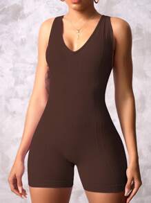 Easithlete 1pc Women's Twist Knot Yoga/Running Athletic Romper Demon Slayr - Coffee Brown - View 4