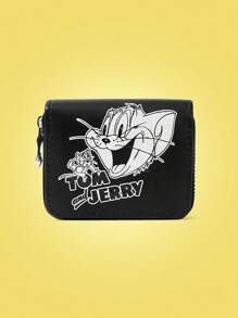 TOM & JERRY X SHEIN 1 pieza Billetera pequeña con diseño blanco y negro de ratón y gato de moda y linda - Multicolor - Ver 1