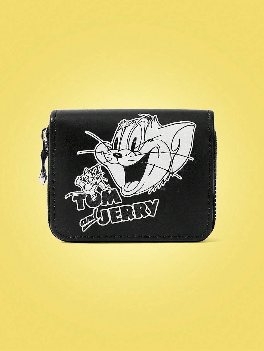 TOM & JERRY X SHEIN 1 pieza Billetera pequeña con diseño blanco y negro de ratón y gato de moda y linda - Multicolor - Ver 1