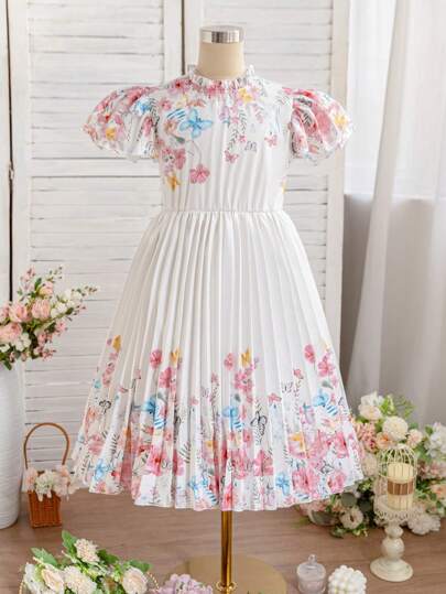 Glamorique Kids 女童花朵褶皱长款公主裙