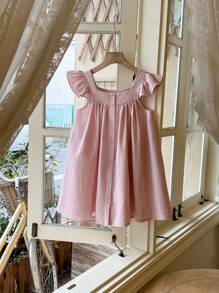 Blossori Young Girls Elegant French Style Multi-Piece Woven Square Collar Dress, Pink/Green,Spring/Summer - Multicolor - View 4