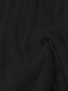 SHEIN Clasi 女士纯色翻领短袖衬衫中长连衣裙 - 黑色 - 查看 5