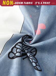 SHEIN 3pcs Tween Girls Mesh T-Shirt & Bear Graphic Tank Top & Denim Print Pants Set