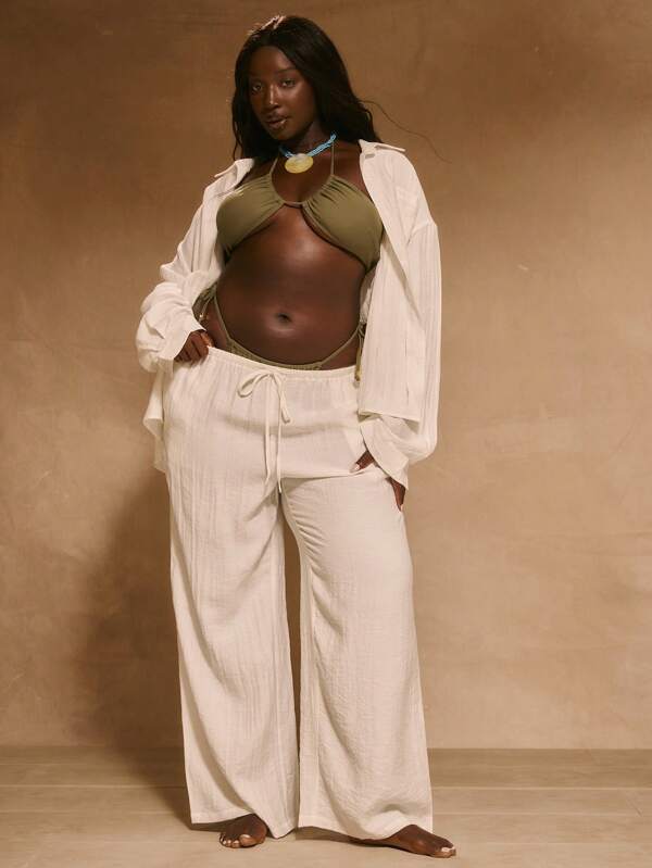 MUSERA Pantalones anchos de tiro medio con cordón, de talla grande, casuales, sexys, lindos, elegantes, bohemios, para natación, vacaciones, Pascua, elegantes, casuales, uso diario, uso cotidiano, cubrir