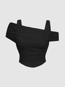 SHEIN MOD 透明露肩黑色背心，夏季 - 黑色 - 查看 1