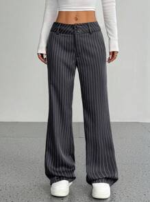 Flirla Tall Women's Casual Straight Leg Loose Striped Pants, Versatile Fall Cloth For Women - Grey - View 3