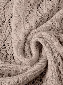 DreamSkyne 大码女士纯色海滩度假浪漫钩针网眼抽绳蝴蝶结开衫西式服装 - 卡其色 - 查看 5