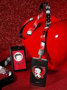 Betty Boop x SHEIN 1 Pc Cute Cartoon Card Holder With Lanyard, Can Hold 2 Cards,Gift Ideas,Party,Holiday,Valentine's Day