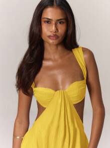 MUSERA Ruched Bust Extreme Wide Leg Jumpsuit Summer Vacation Spring Summer Boho Wedding Guest Holiday Graduation Date Night - Yellow - View 5