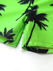 SHEIN Tween Boy Palm Tree Print Raglan Long Sleeve Rashguard And Swim Trunk Swimsuit Set, Suitable For Pool Or Beach Tween Boys Outfits Boys Beach Outfits Boy Beach Outfits Boys Swim Outfits Boys Swim Set Teen Boys Swimwear - Multicolor - View 4
