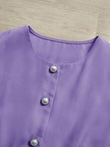 Franclia 2pcs/Set Women Casual Solid Color Linen Texture Fitted Vest & Wide Leg Shorts Set, Spring/Summer - Purple - View 5