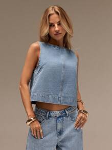 SHEIN Forever 21 Xuân Hè Nữ Lãng mạn/Dạ hội/Trang trọng/Sinh nhật/Thập niên 90/Quần áo công sở nữ/Thanh lịch/Sinh nhật/Dạo phố Thu Đông Nữ Trang trọng/Trở lại trường/Halloween/Khách dự tiệc cưới/Kỳ nghỉ/Y2K/Bãi biển/Dễ thương/Giáo viên/Đi chơi/Quần áo công sở/Trường học/Sinh nhật/Văn phòng/Hòa nhạc đồng quê/Câu lạc bộ Gợi cảm/Áo denim ngắn - Màu xanh lam - Xem 7